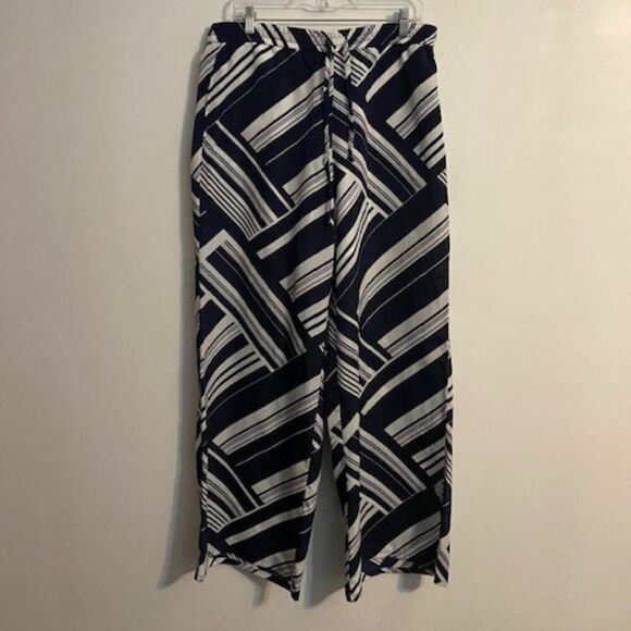 Liz Claiborne Blue/White Palazzo abstract print pants, size L - Picture 1 of 3